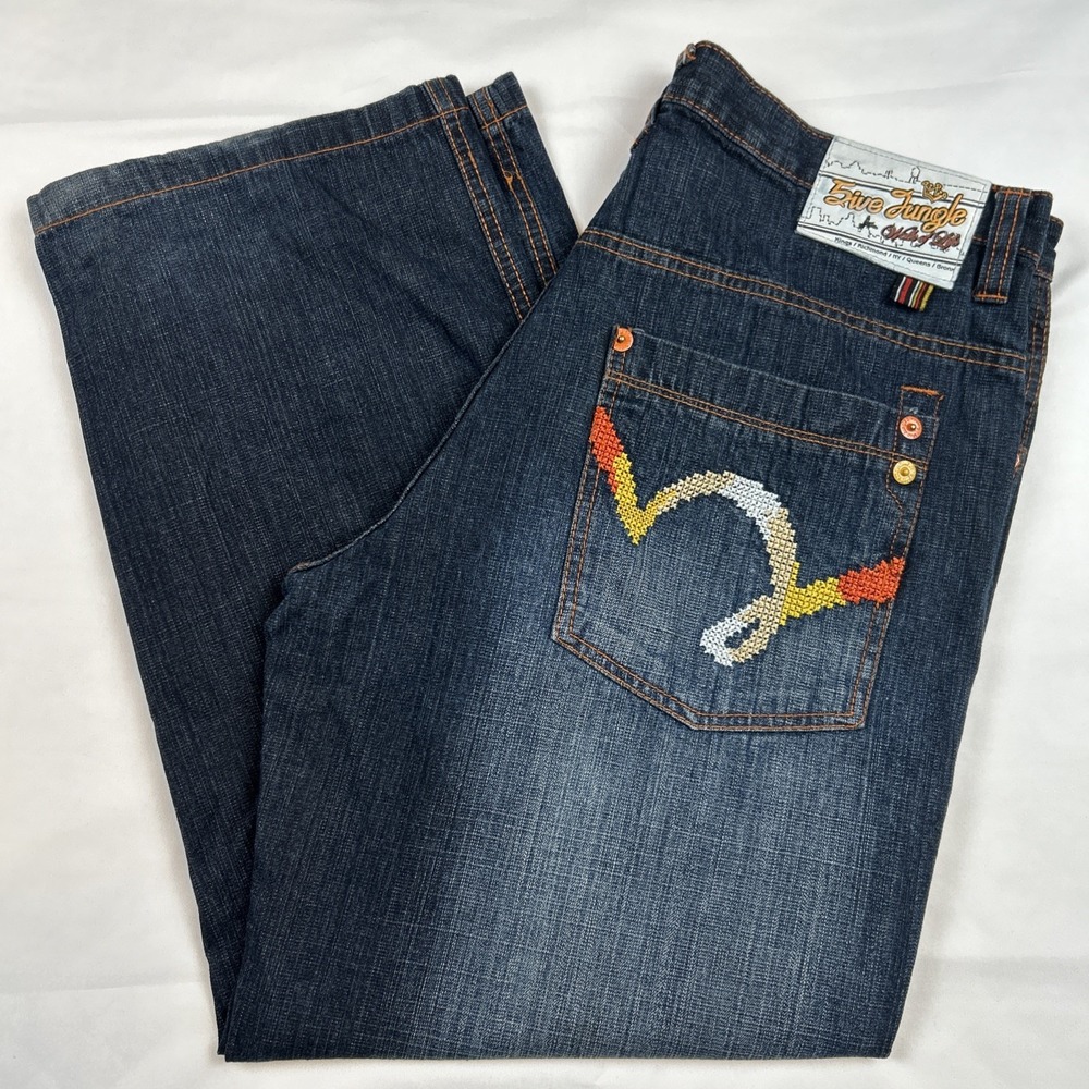 VTG 5ive Jungle Jeans Men 36x29 Baggy Hip Hop Skater Embroidered Y2K Denim Pants